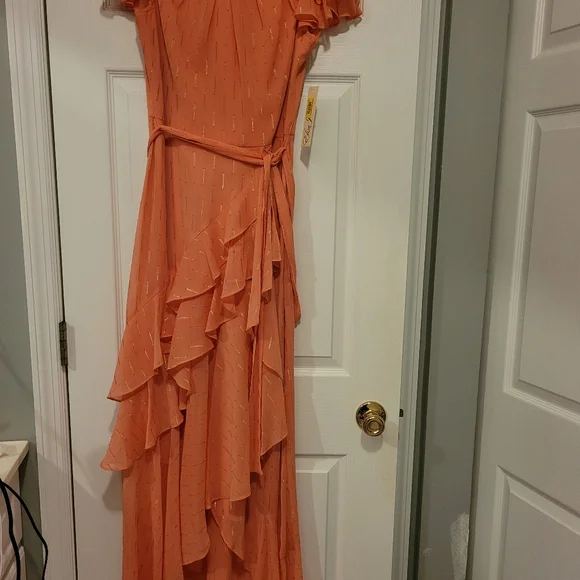 Eliza J Orange Asymmetrical Ruffled Wrap Dress - Picture 2 of 8